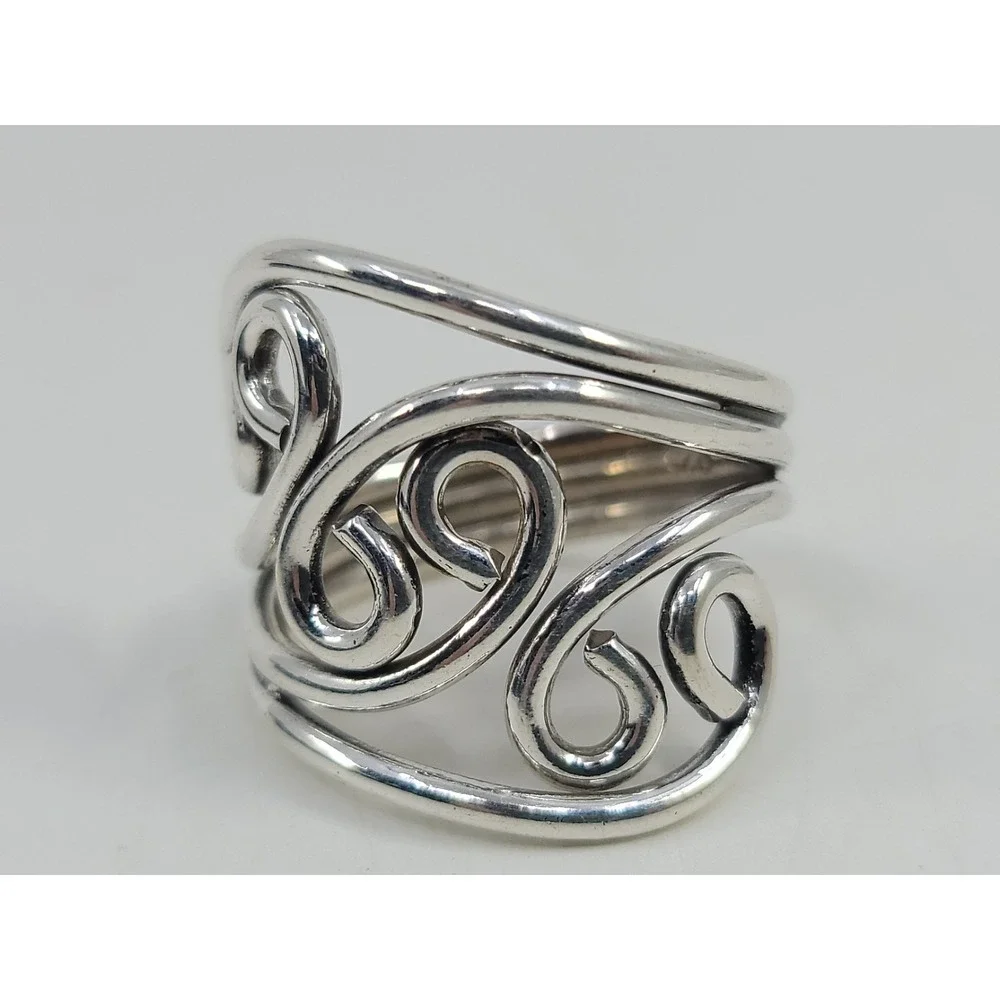 Sterling Silver 925 Three Strand Swirl Pattern Mid Finger Womens Ring Size 8.5